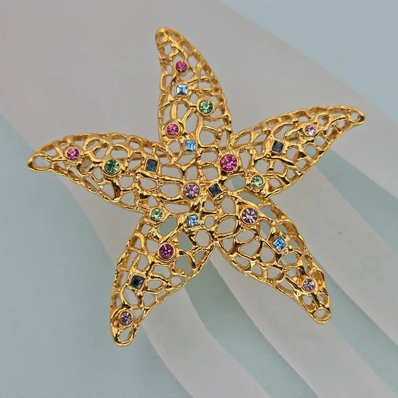 Rhinestone Starfish Brooch - Picture 2 of 5